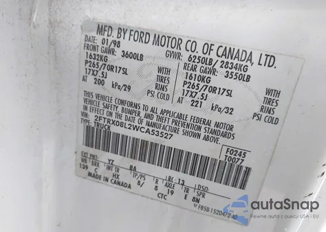 1998 Ford F-150 Lariat/Xl/Xlt z USA, uszkodzony, nr VIN 2FTRX08L2WCA53527